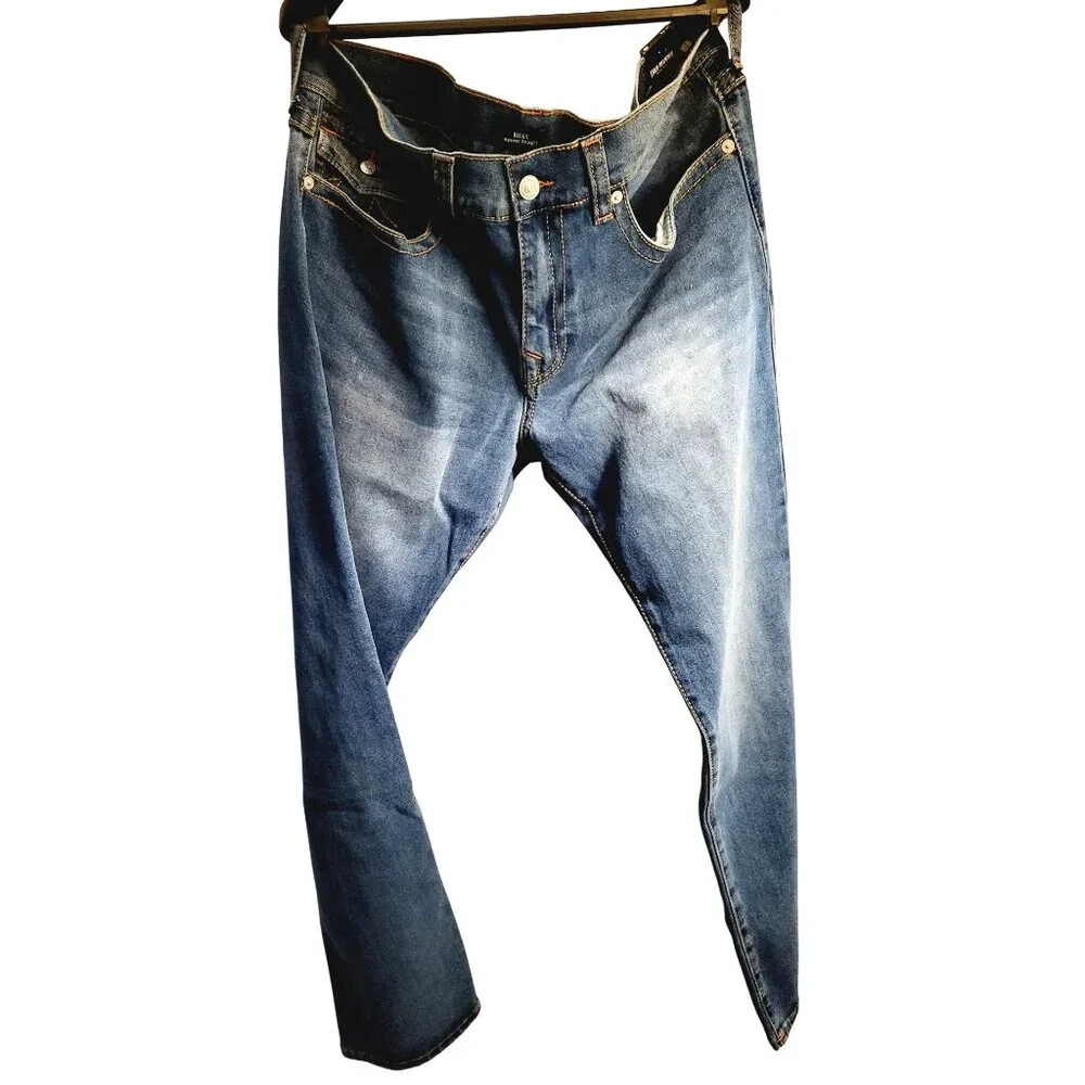 NWT True Religion Ricky Big‎ T Flap Straight Blue Jeans - Size 38x34